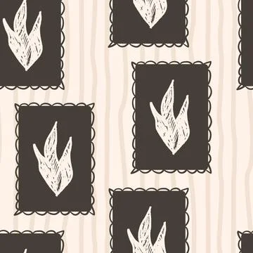 Grass seamless pattern. Linocut block print floral stencil on vintage frames Illustrazione stock