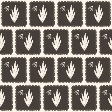 Grass seamless pattern. Linocut block print floral stencil on vintage frames Illustrazione stock