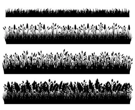 Grass silhouette borders set isolated on white background vector Illustrazione stock