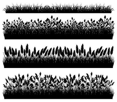Grass silhouette borders set isolated on white background vector Stock Illustration