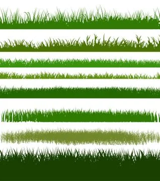 Grass silhouettes background. Set. Vector isolated. Green dense juicy lawn gr Stock Illustration