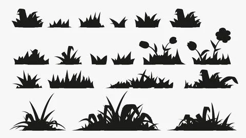 Grass silhouettes in set isolated on white Stock Illustration