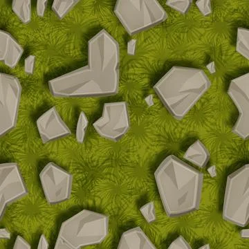 Grass stone seamless pattern vector rock lawn texture game ground square tile Stock Illustration