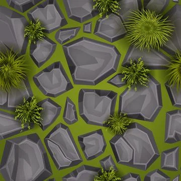 Grass stone seamless pattern, vector rock ground game texture, greengarden Illustrazione stock