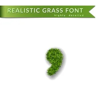 Grass symbol coma, apostrophe text, alphabet 3D design. Green font isolated Stock Illustration