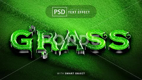 Grass text - editable 3d font effect PSD Template