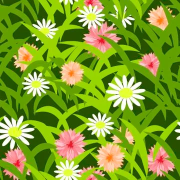 Grass texture with flowers. Seamless pattern for background Stock Illustration