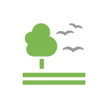 Grass, tree and birds, vector background on white background Stock Illustration