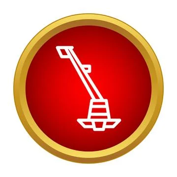 Grass trimmer icon illustration on red button background Illustrazione stock