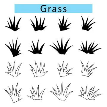Grass vector black and white, Grass silhouette vector イラスト素材