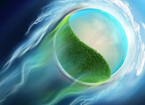 Grass water and beach mini globe travel in space Stock Illustration