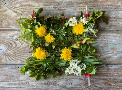 Grass weaving, creative learning step by step. Stock Photos