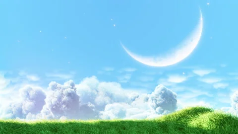 Grass Wind with Clouds and Moon Stock Footage 201579554