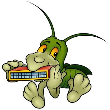 Grasshopper And Harmonica Stock Illustration