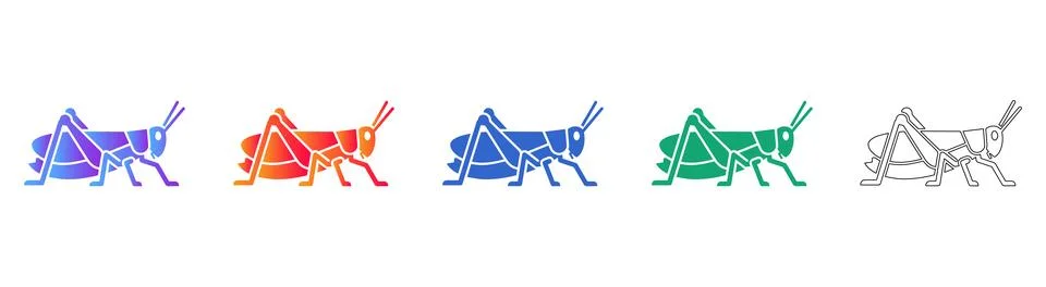 Grasshopper Insect Icon Set Stock Illustration