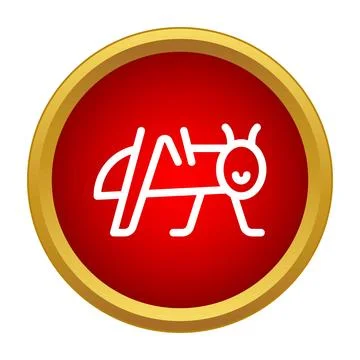 Grasshopper insect simple outline icon on red circle Stock Illustration
