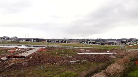 Grassland and Lake Development at Large Urban Housing Estate Aerial 4K Stock Footage 139124081