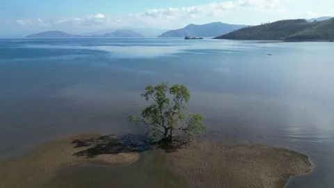 Grassland on the beach with a mountain in the background Stock Footage 289346427