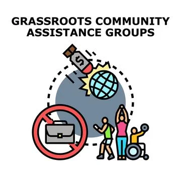 Grassroots community assistance groups supporting social well being Stock Illustration