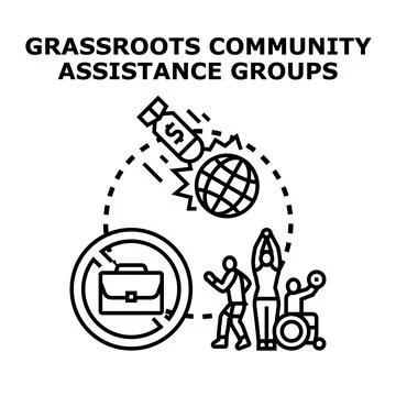 Grassroots community assistance groups supporting social well being Stock Illustration