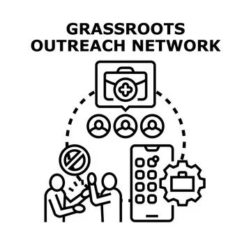 Grassroots outreach network distributing information and support Stock Illustration