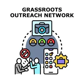 Grassroots outreach network distributing information and support Stock Illustration