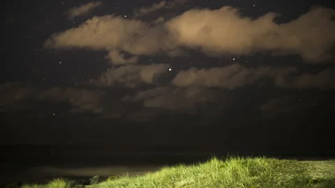 Grassy Beach Time Lapse at Night 스톡 동영상 143450515