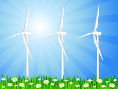 Grassy field and wind generators 2 스톡 일러스트