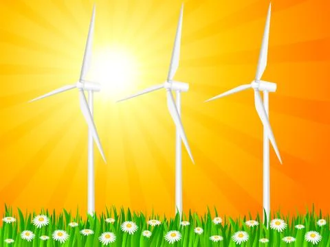 Grassy field and wind generators Stock Illustration