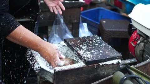 Grate coconut using a machine Video stock 267716196