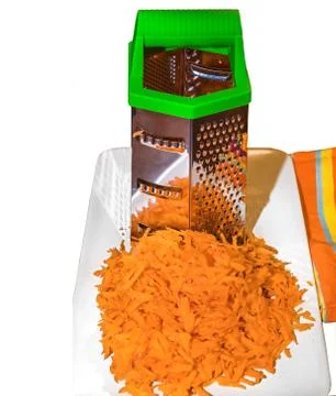 Grated Carrots. Isolated. Copy Space. Stock Photos
