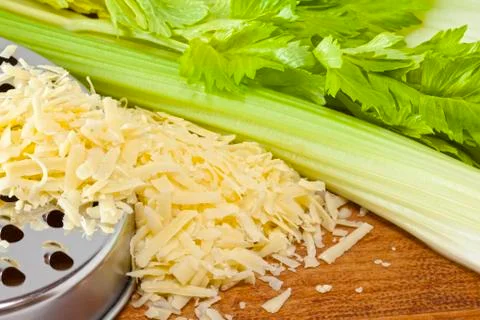 Grated cheese with celery Stock Photos