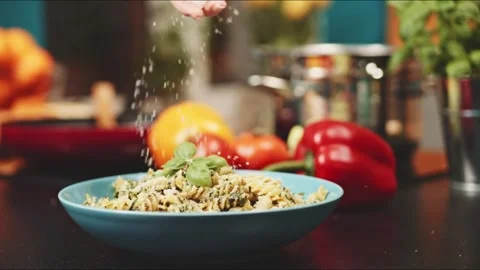 Grated cheese on pasta dish. Stock Footage 305808062