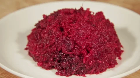 Grated homemade salad of beetroot close up. Stock Footage 70177324