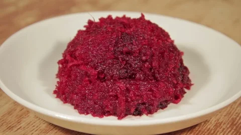 Grated homemade salad of beetroot close up. Stock Footage 70177562