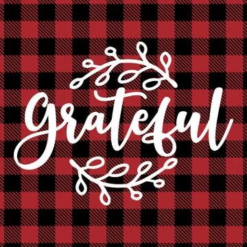 Grateful - text on Red and black tartan plaid Scottish Seamless Pattern Stock Illustration