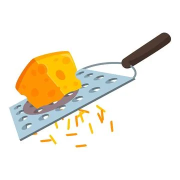 Grater grating a block of cheese on a white background Stock Illustration