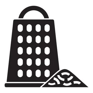 Grater preparing grated cheese, kitchen utensil silhouette with handle and gr Illustration