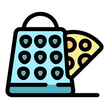 Grater preparing slice of pizza with pepperoni for cooking process Stockillustratie