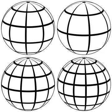 Graticule globe Meridian and parallel, vector template graticule ball with lines Illustrazione stock