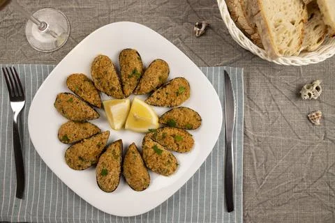 Gratin mussels. Foto stock