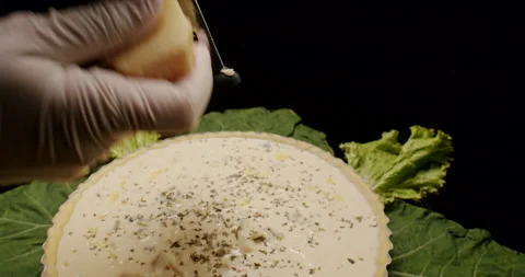 Grating Cheese Cooking Pie, Quiche, Close Up Hands, Cinematic Stock Footage 242439063