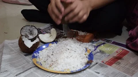Grating coconut Stock Footage 234589378