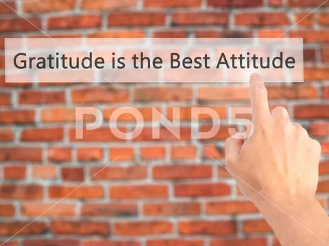 Gratitude is the Best Attitude - Hand pressing a button on blurr Stock Photos