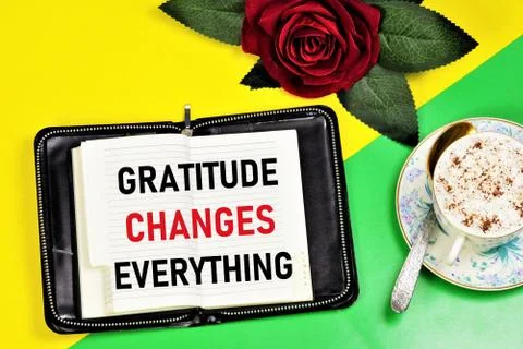 Gratitude changes everything. The text label in the notebook. Stock Photos