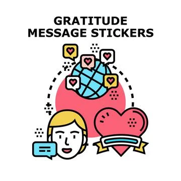 Gratitude message stickers concept spreading appreciation globally Stock Illustration