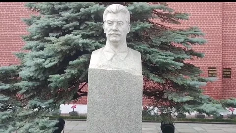 Grave and Bust of Joseph Stalin at Kremlin Wall Necropolis Red Square Moscow Stock Footage 341966506