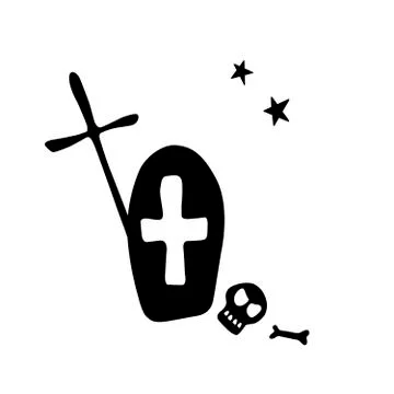 Grave in a cemetery, vector decorative element in cartoon flat style, black s Stock Illustration