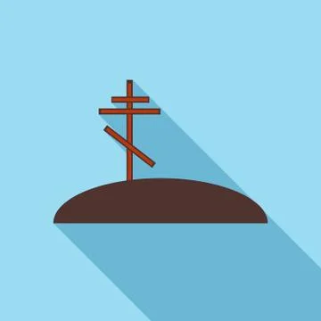 Grave with cross icon, flat style Stock Illustration