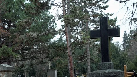 Grave cross with trees in the backgorund Video stock 100380516